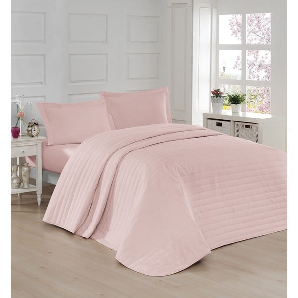 Rozā stepēts gultas pārklājs divguļamai gultai 220x240 cm Monart – Mijolnir