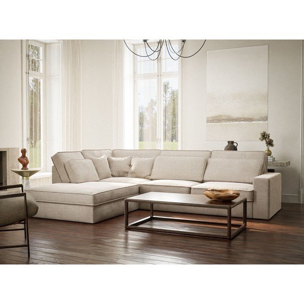 Krēmkrāsas stūra dīvāns no šenila auduma (ar kreiso stūri/L veida) Kirou – Maison de Rêve-image-1