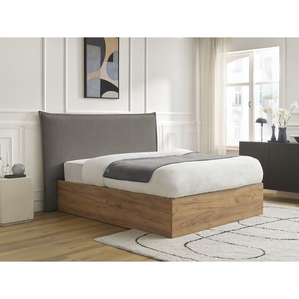 Pelēka/pelēkbrūna polsterēta polsterēta/no skaidu plāksnēm divvietīga gulta ar veļas kasti ar redelēm 180x200 cm Charlie – Bobochic Paris-image-2
