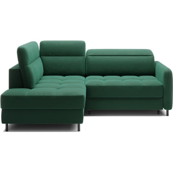 Zaļš samta salokāms/ar uzglabāšanas vietu stūra dīvāns (ar kreiso stūri/L veida) Barea – ELTAP