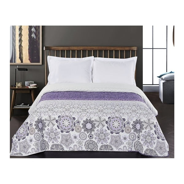 Balts un violets divpusējs mikrošķiedras pārklājs DecoKing Alhambra, 170 x 210 cm-image-2
