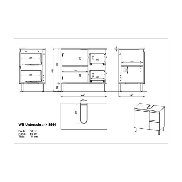 Balts skapītis zem izlietnes 60x56 cm Salinas – Germania-image-4