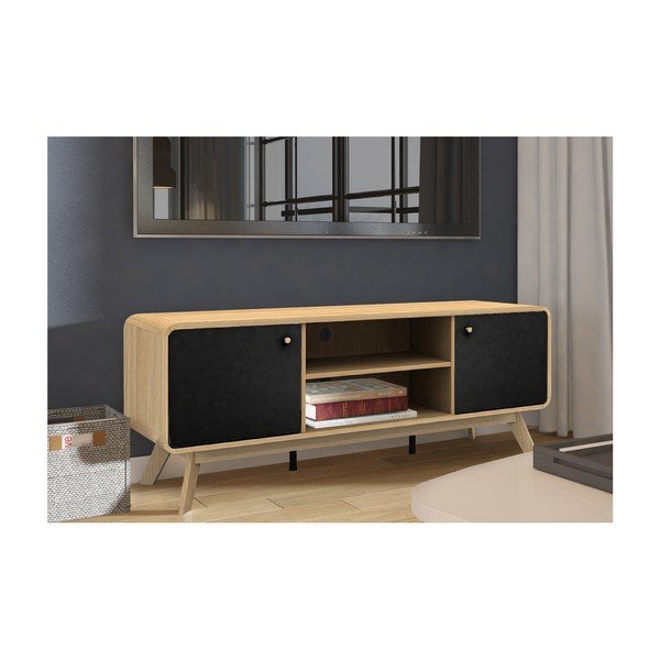 Melns/dabīga toņa TV galdiņš ar ozolkoka imitāciju 140x53 cm Cassie – Støraa-image-3