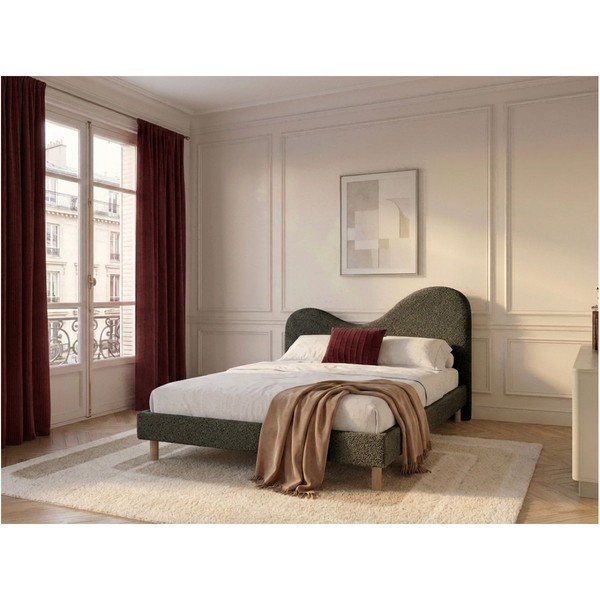 Zaļa polsterēta polsterēta divvietīga gulta ar redelēm 160x200 cm Celina – Bobochic Paris-image-1