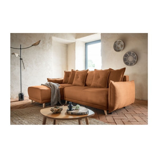 Ķieģeļu sarkans velveta salokāms stūra dīvāns (ar maināmu stūri) Lazy Lukka – Miuform-image-1