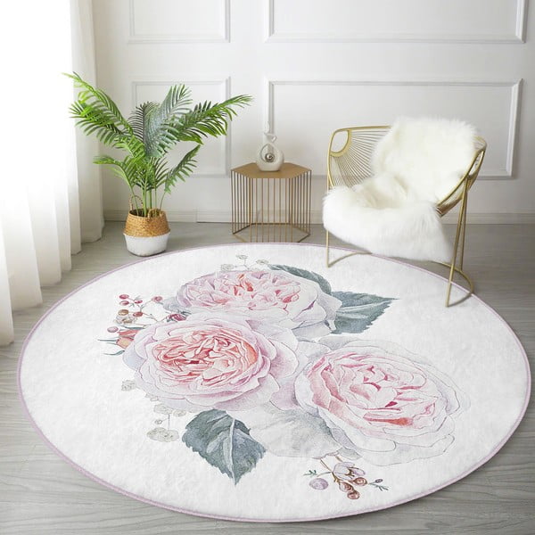 Balts/rozā mazgājams robotu putekļu sūcējiem piemērots apaļš paklājs ø 120 cm Comfort – Mila Home-image-3