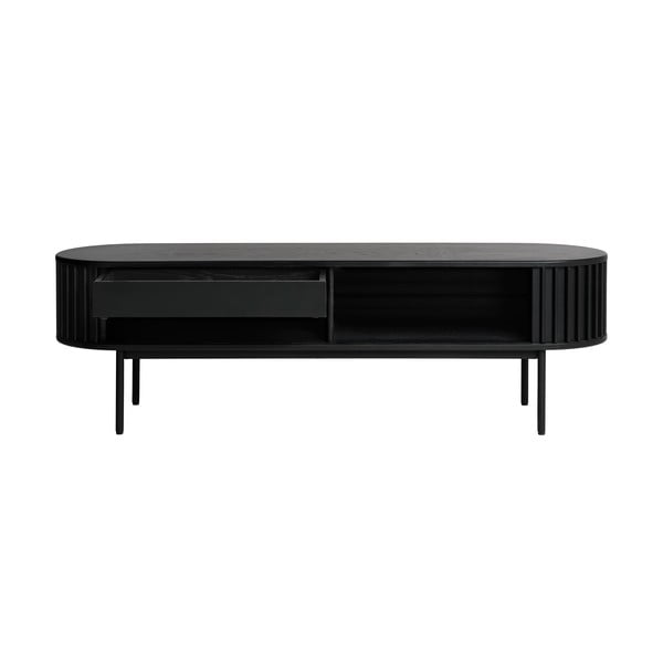 Melns TV galdiņš ar ozolkoka imitāciju 48x160 cm Siena – Unique Furniture-image-3