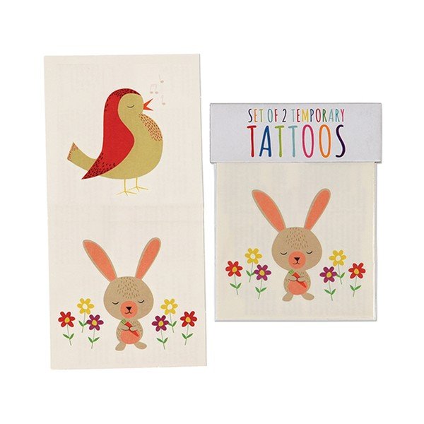 2 īslaicīgu tetovējumu komplekts ar zaķa un putna motīvu Rex London Bunny un Bird-image-1