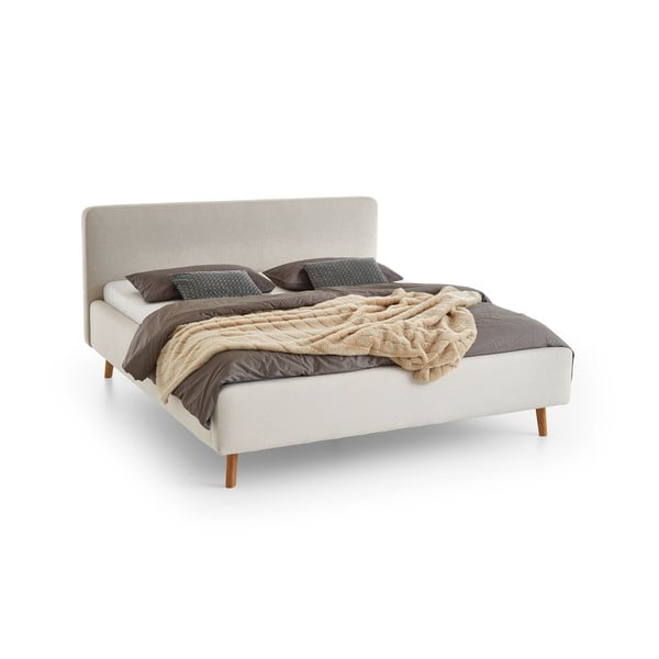 Krēmkrāsas polsterēta divvietīga gulta bez režģa 160x200 cm Mattis – Meise Möbel-image-2