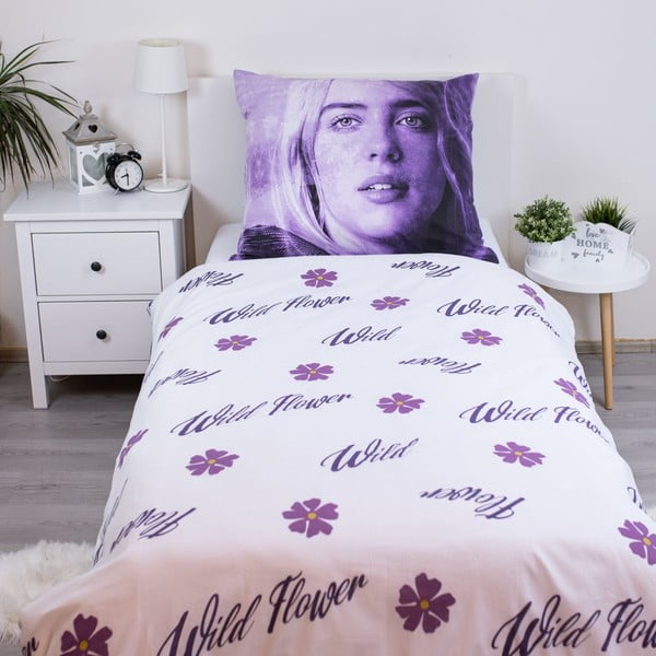 Violeta vienguļamā kokvilnas bērnu gultas veļa 200x140 cm Billie Eilish – Jerry Fabrics-image-2
