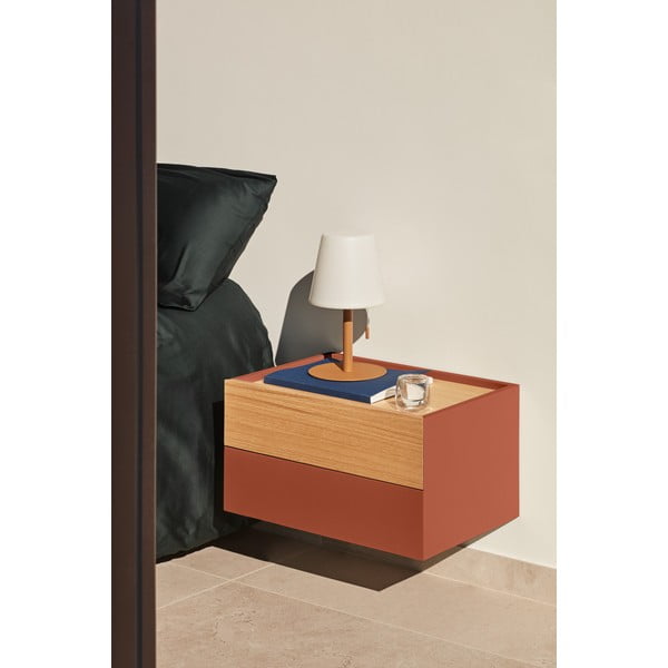 Ķieģeļu sarkans/dabīga toņa naktsskapītis ar ozolkoka imitāciju Otto – Teulat-image-1