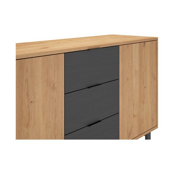 Antracīta pelēka/dabīga toņa zema kumode ar ozolkoka imitāciju 180x80 cm Madona – Marckeric-image-1