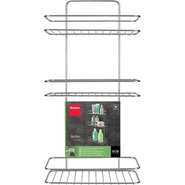 Spīdīgas sudraba krāsas tērauda piekarināms vannas istabas plaukts ar uzstādīšanu bez urbšanas Luxy – Metaltex-image-2
