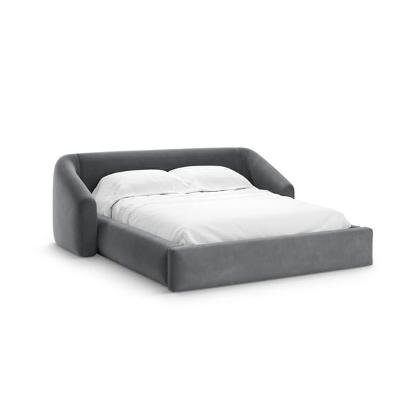 Pelēka polsterēta divvietīga gulta ar veļas kasti ar redelēm 160x200 cm Campi – Cosmopolitan Design