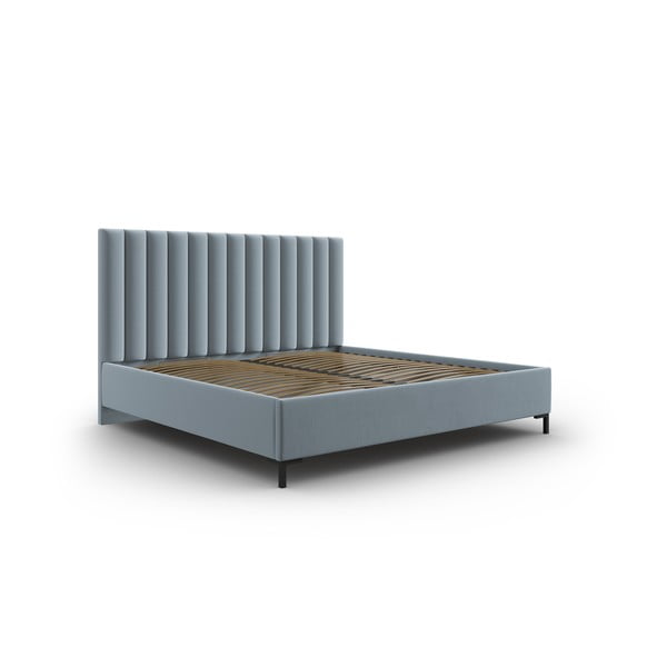 Gaiši zila polsterēta divvietīga gulta ar veļas kasti un redelēm 180x200 cm Casey – Mazzini Beds