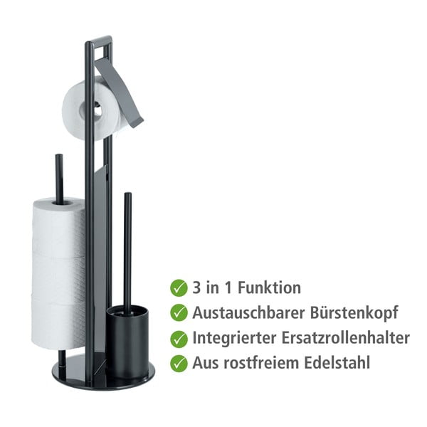 Melns nerūsējošā tērauda tualetes papīra turētājs ar statīvu Ravina – Wenko-image-3