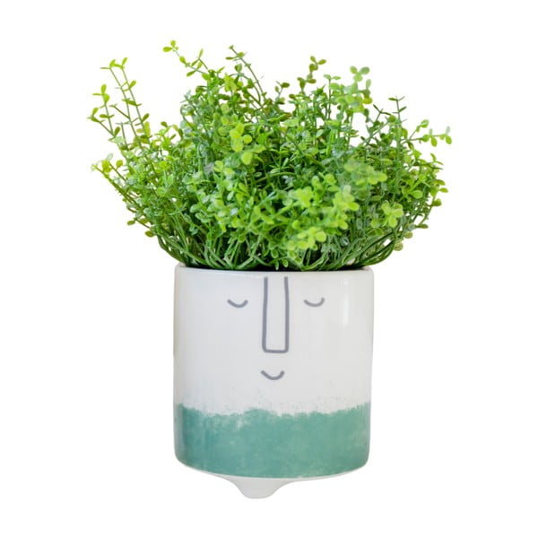 Balti zaļš keramikas puķu pods Kitchen Craft Happy Face-image-3