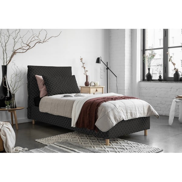 Melna mīksta vienvietīga gulta ar režģi 90x200 cm Sleepy Luna – Miuform-image-1