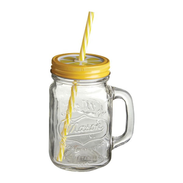 Glāze ar dzeltenu vāku un salmiņu Premier Housewares, 450 ml