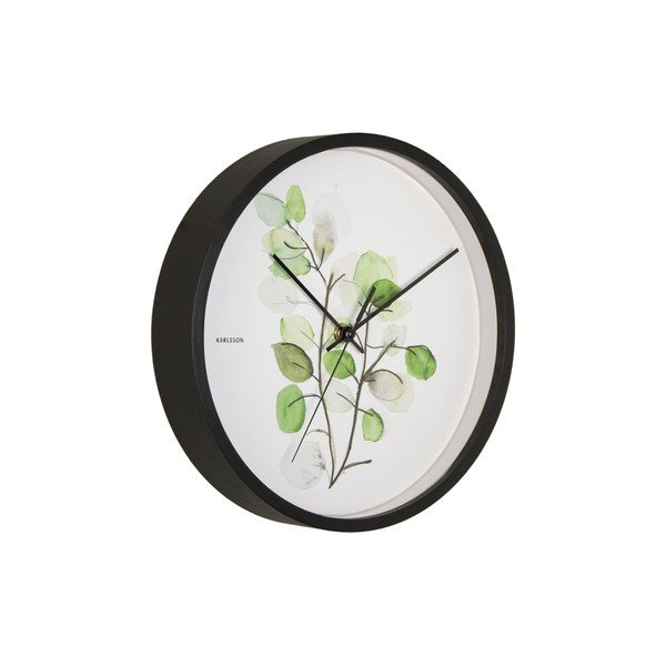 Zaļš un balts sienas pulkstenis melnā rāmī Karlsson Eucalyptus, ø 26 cm-image-2