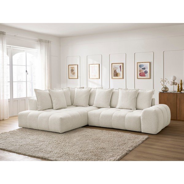 Balts salokāms/ar uzglabāšanas vietu stūra dīvāns no šenila auduma (ar kreiso stūri/L veida) Everest – Bobochic Paris-image-1