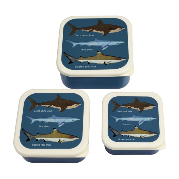 Tumši zilas bērnu pusdienu kārbas (3 gab.) Sharks – Rex London