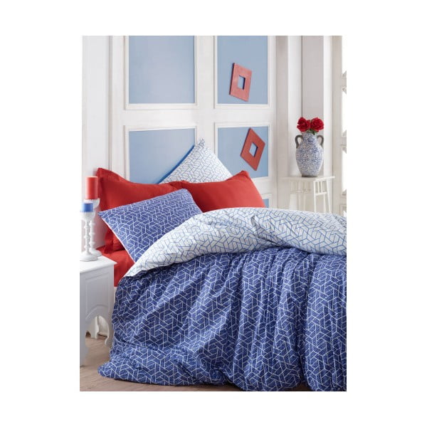 Zila kokvilnas divvietīga gultasveļa ar pārklāju Pave, 200 x 220 cm