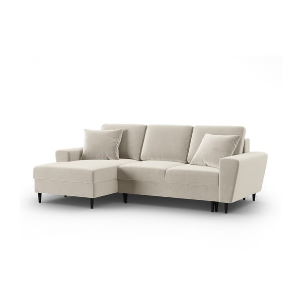 Bēšs samta salokāms stūra dīvāns ar uzglabāšanas vietu (ar kreiso stūri/ar zvilni) Kyoto – Cosmopolitan Design-image-4