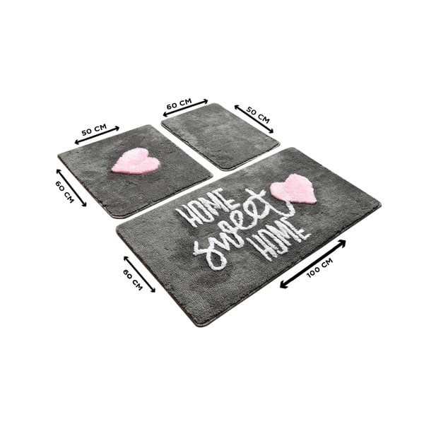 3 pelēku taisnstūra formas vannas paklājiņu komplekts Foutastic Hom-image-2