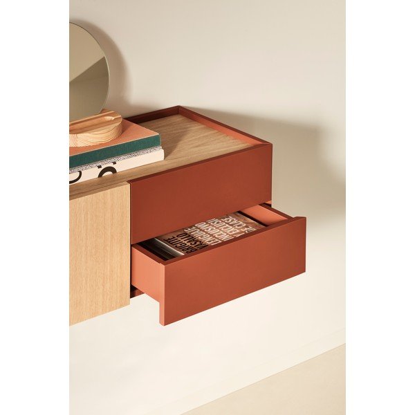 Ķieģeļu sarkana/dabīga toņa zema kumode ar ozolkoka imitāciju 110x23 cm Otto – Teulat-image-1