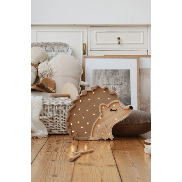 Brūna galda lampa no priedes koka Little Lights Hedgehog, platums 30 cm-image-2