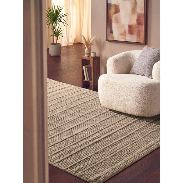 Bēšs ar rokām darināts vilnas paklājs 80x150 cm Camden Parker – Ted Baker-image-1