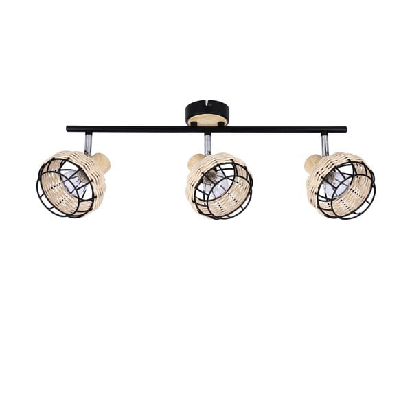 Melna/krēmkrāsas griestu lampa ar metāla/rotangpalmas abažūru ø 12 cm Tajga – Candellux Lighting