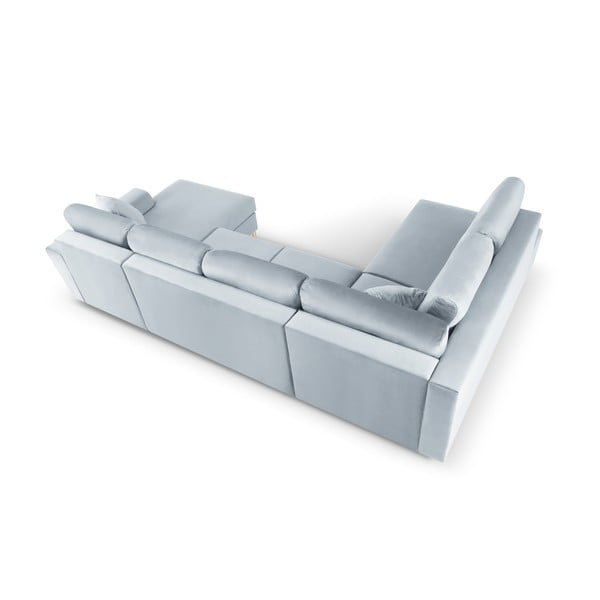 Gaiši zils samta salokāms stūra dīvāns ar uzglabāšanas vietu (ar kreiso stūri/U veida) Kyoto – Cosmopolitan Design-image-4