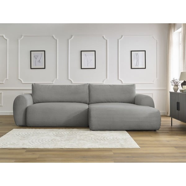 Tumši pelēks velveta salokāms stūra dīvāns (ar labo stūri) Lucien – Bobochic Paris-image-1