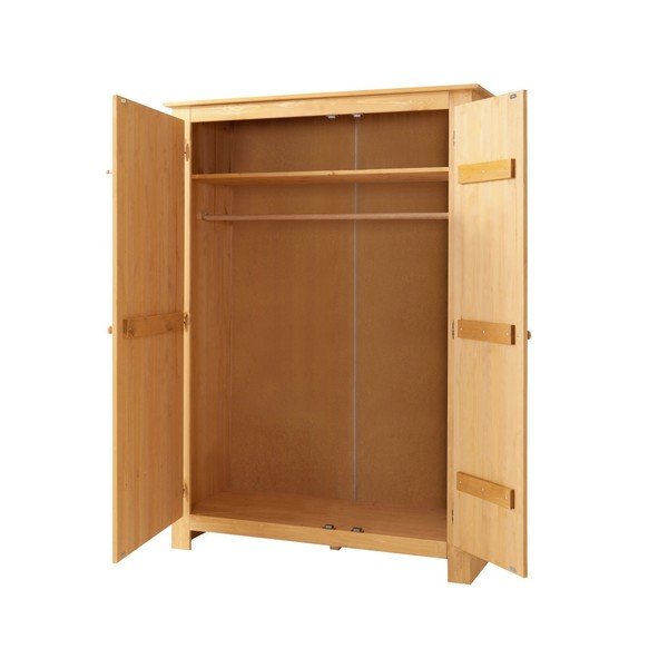 Dabīga toņa priedes masīvkoka drēbju skapis ar spoguli 120x170 cm Bertram – Støraa-image-2
