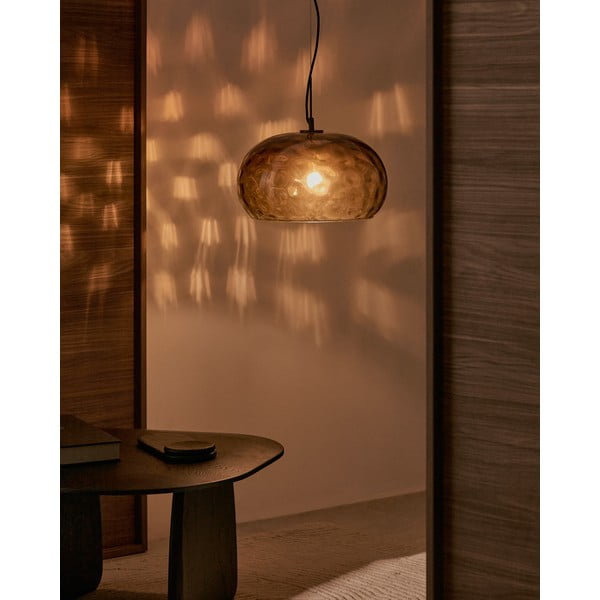 Dzintara dzeltena stikla piekaramā lampa ar stikla abažūru ø 40 cm Balma – Kave Home-image-1