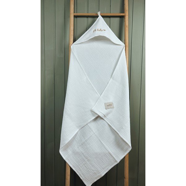 Balts muslīna bērnu dvielis ar kapuci 85x85 cm Muslin – Malomi Kids-image-4