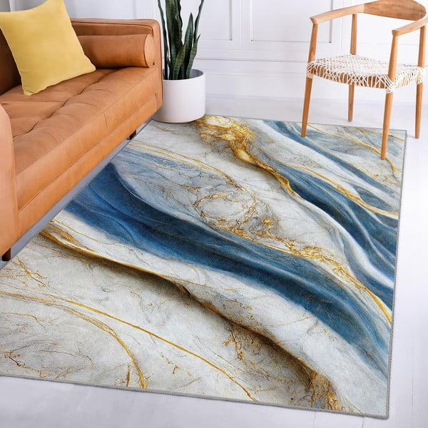 Zils mazgājams paklājs 80x150 cm Golden Spill – Mila Home-image-3