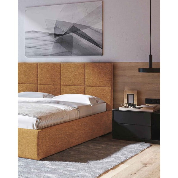 Okera dzeltena polsterēta divvietīga gulta ar veļas kasti un redelēm 160x200 cm Bufo – MESONICA-image-4