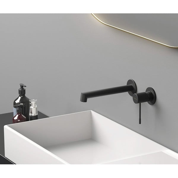 Matēti melns iebūvēts jaucējkrāns izlietnei (ar 1 izvadu) Solaris – Sapho-image-1