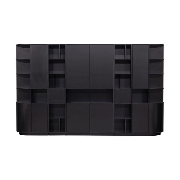 Melns priedes masīvkoka modulārais grāmatu plaukts 346x210 cm Finca – WOOOD