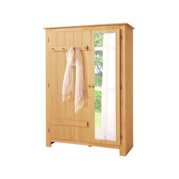 Dabīga toņa priedes masīvkoka drēbju skapis ar spoguli 120x170 cm Bertram – Støraa-image-1