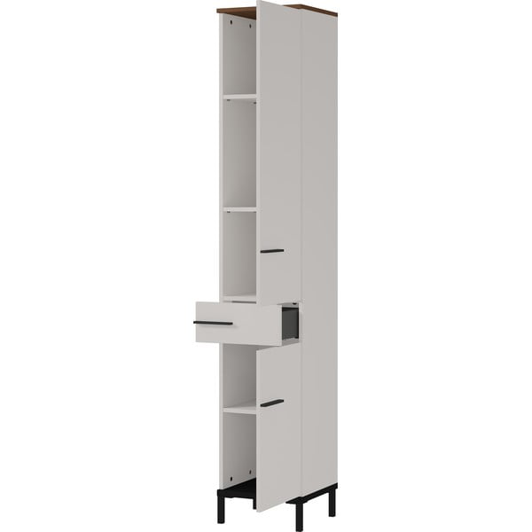 Gaiši pelēks, augsts vannas istabas skapītis ar valrieksta koka imitāciju 34x190 cm Yonkers – Germania-image-2