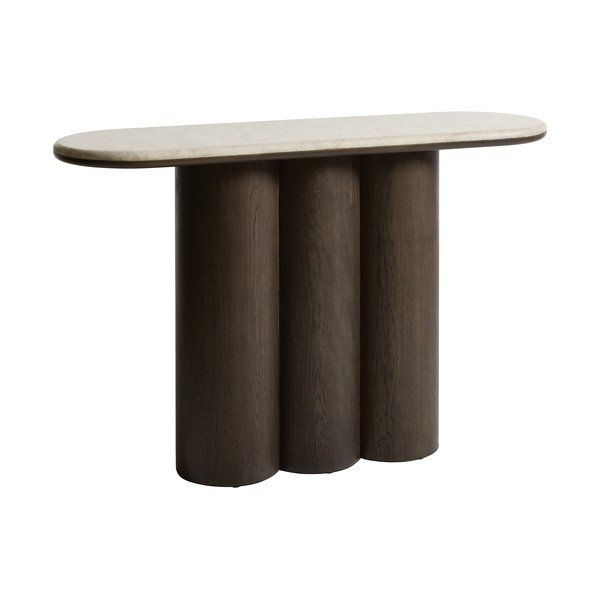 Tumša dabīga toņa konsoles galds ar marmora virsmu 38x120 cm Piazze – Unique Furniture