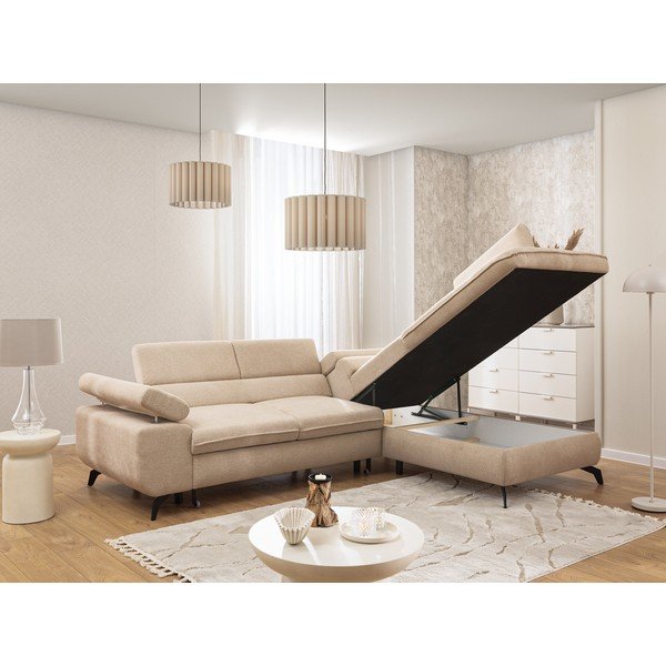 Bēšs stūra dīvāns no šenila auduma (ar labo stūri/L veida) Marbeya  – Ropez-image-4