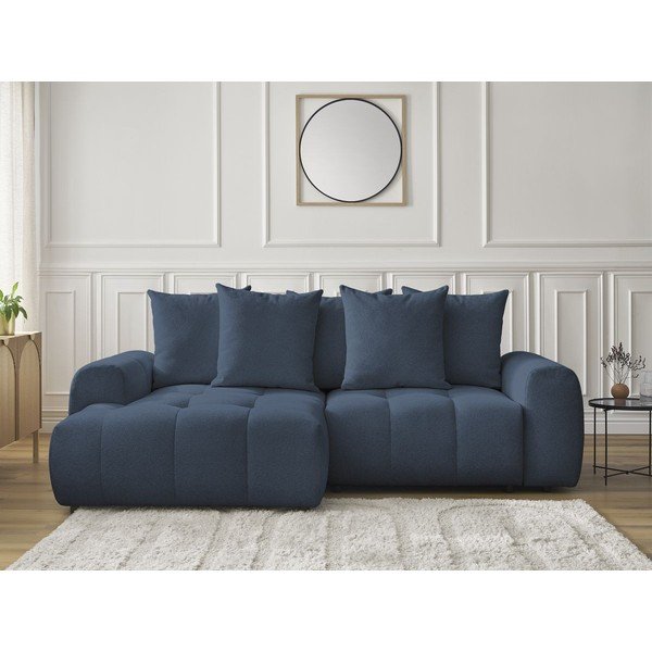 Zils salokāms stūra dīvāns no šenila auduma ar uzglabāšanas vietu  (ar kreiso stūri/ar zvilni) Roxelane – Bobochic Paris-image-1