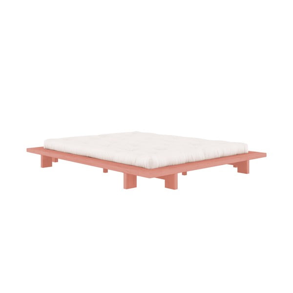 Gaiši rozā priedes masīvkoka divvietīga gulta ar režģi 160x200 cm Japan – Karup Design