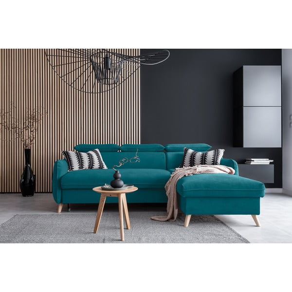 Tirkīzzils samta salokāms stūra dīvāns (ar labo stūri) Sweet Harmony – Miuform-image-1