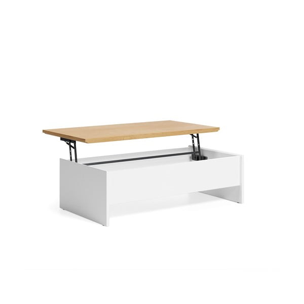 Balts/dabīga toņa žurnālgaldiņš ar ozolkoka imitāciju 60x110 cm Abilen – Kave Home-image-3